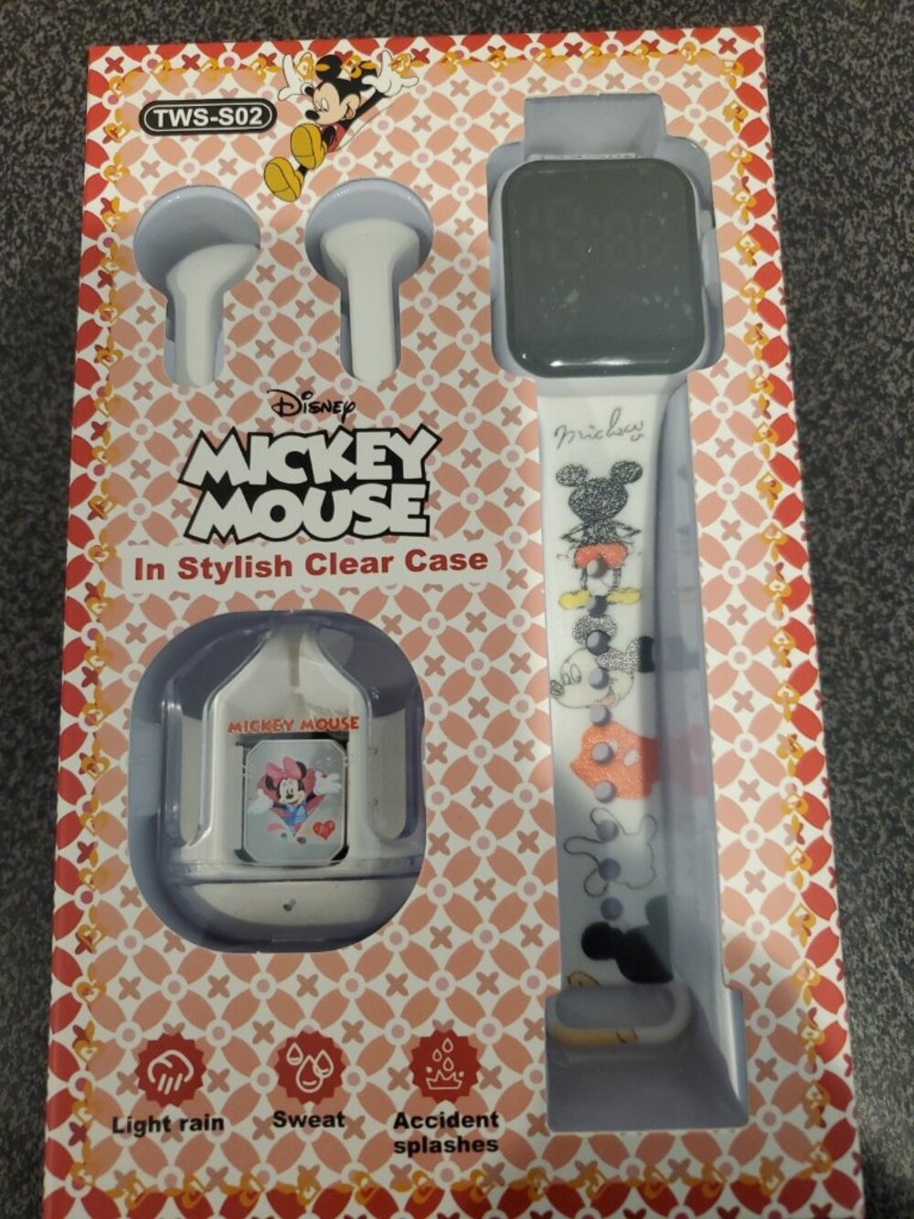 Mickey Mouse TWS-S02 Smart Watch & Earbuds w/ stylish clear case